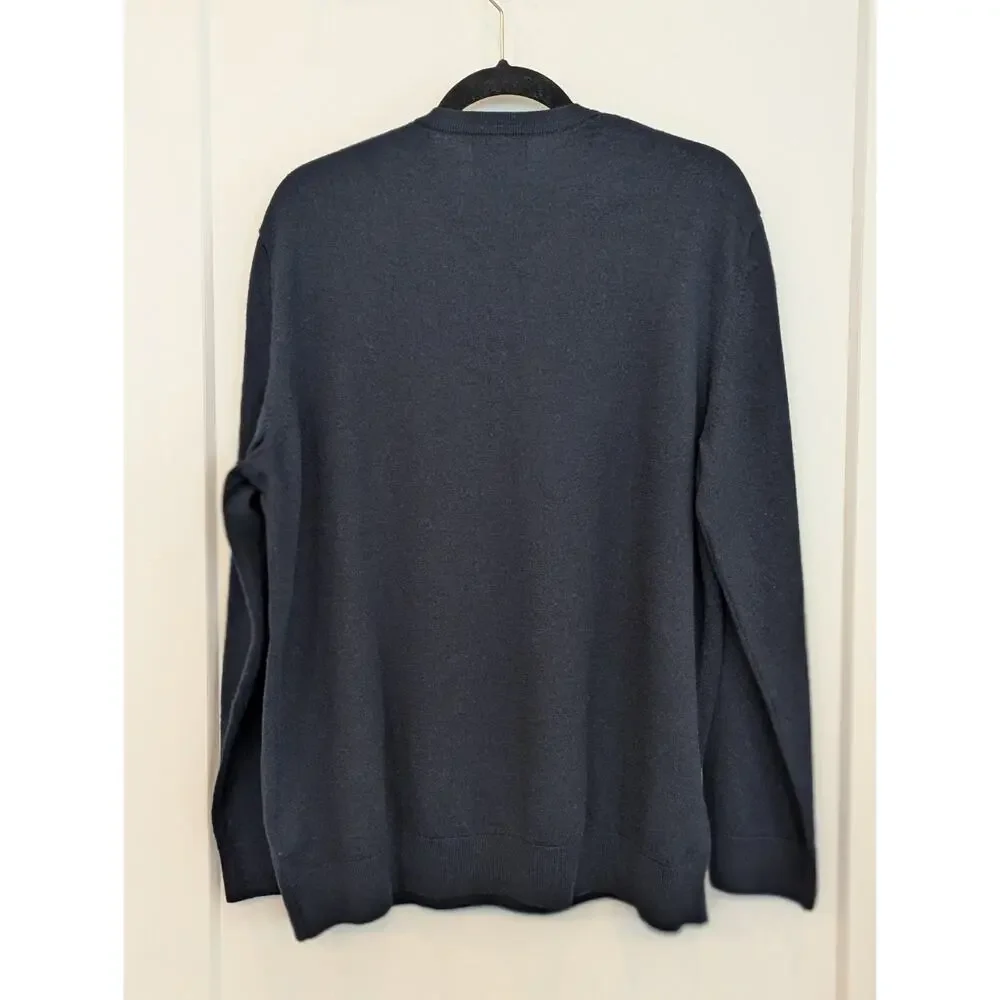 Banana Republic Men's 2XL Navy Blue Merino Wool V-Neck Sweater Pullover EUC